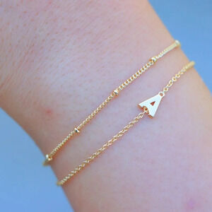 💛LIMITED EDITION!! Letter A-Z Initial Gold Bracelet 2 Layered Chain, ELDM22188